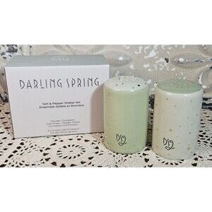 NIB Darling Spring Salt & Pepper Shakers Green & White
